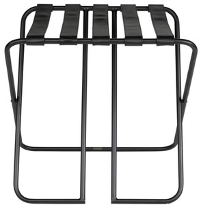 Casa Padrino Luxus Gepäckablage Schwarz 55 x 44 x H. 50 cm - Zusammenklappbarer Kofferständer mit pulverbeschichtetem Stahl und Kunstleder - Hotel Accessoires