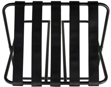 Casa Padrino Luxus Gepäckablage Schwarz 55 x 44 x H. 50 cm - Zusammenklappbarer Kofferständer mit pulverbeschichtetem Stahl und Kunstleder - Hotel Accessoires