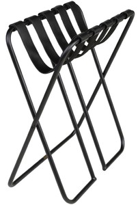 Casa Padrino Luxus Gepäckablage Schwarz 55 x 44 x H. 50 cm - Zusammenklappbarer Kofferständer mit pulverbeschichtetem Stahl und Kunstleder - Hotel Accessoires