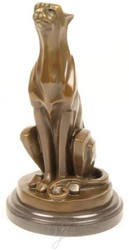 Casa Padrino Art Deco Bronze Skulptur sitzender Gepard Bronze / Gold / Schwarz