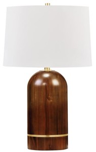 Casa Padrino luxury table lamp brown / antique brass / white Ø 40.6 x H. 66 cm - Elegant Solid Wood Table Lamp with Round Linen Lampshade