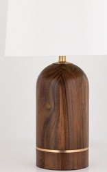 Casa Padrino luxury table lamp brown / antique brass / white Ø 40.6 x H. 66 cm - Elegant Solid Wood Table Lamp with Round Linen Lampshade