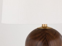 Casa Padrino luxury table lamp brown / antique brass / white Ø 40.6 x H. 66 cm - Elegant Solid Wood Table Lamp with Round Linen Lampshade