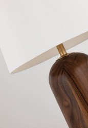 Casa Padrino luxury table lamp brown / antique brass / white Ø 40.6 x H. 66 cm - Elegant Solid Wood Table Lamp with Round Linen Lampshade