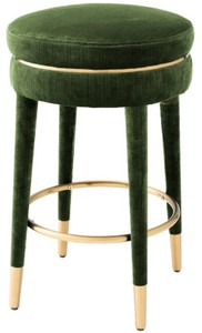 Casa Padrino tabouret de bar de luxe vert foncé / laiton Ø 41 x H. 68 cm - Tabouret Rond en Velours - Meubles de Luxe