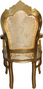 Casa Padrino Barock Esszimmerstuhl Creme Blumen Muster / Gold mit Armlehnen - Möbel