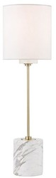 Casa Padrino lampada da tavolo di lusso ottone antico / bianco Ø 15,9 x A. 55,9 cm - Lampada da tavolo moderna rotonda con paralume in seta artificiale e base in marmo