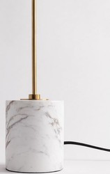 Casa Padrino lampada da tavolo di lusso ottone antico / bianco Ø 15,9 x A. 55,9 cm - Lampada da tavolo moderna rotonda con paralume in seta artificiale e base in marmo