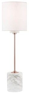 Casa Padrino luxury table lamp copper / white Ø 15.9 x H. 55.9 cm - Modern round table lamp with lampshade made of faux silk and marble base