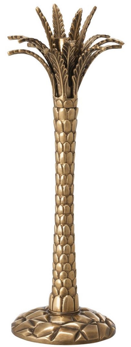 Casa Padrino luxury candle holder vintage brass Ø 13 x H. 36 cm - Handmade brass candlestick in palm design - Luxury Accessories