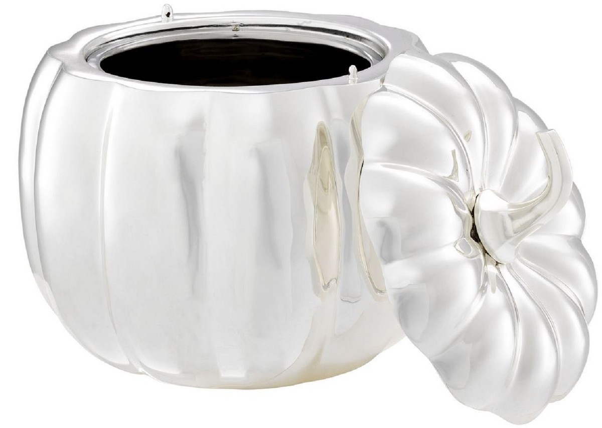 Casa Padrino boîte de rangement de luxe en forme de citrouille argent Ø 21,5 x H. 22 cm - Citrouille Décorative avec Couvercle