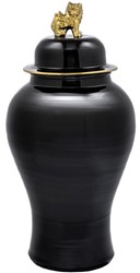 Casa Padrino luxury decorative vase black / gold Ø 42 x H. 90 cm - Chinese Porcelain Vase with Lid