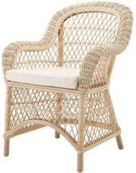 Casa Padrino silla de comedor de ratán de lujo con reposabrazos y almohada natural / crema 63 x 68 x A. 88 cm - Muebles de Comedor
