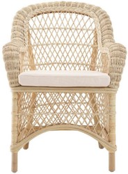 Casa Padrino silla de comedor de ratán de lujo con reposabrazos y almohada natural / crema 63 x 68 x A. 88 cm - Muebles de Comedor
