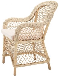 Casa Padrino silla de comedor de ratán de lujo con reposabrazos y almohada natural / crema 63 x 68 x A. 88 cm - Muebles de Comedor
