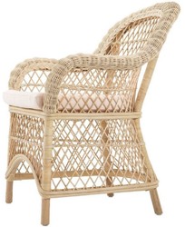 Casa Padrino silla de comedor de ratán de lujo con reposabrazos y almohada natural / crema 63 x 68 x A. 88 cm - Muebles de Comedor
