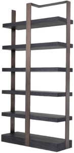 Casa Padrino Luxus Regalschrank Schwarz / Bronze 120,5 x 40 x H. 230 cm - Eichenfurnier Schrank mit Edelstahlrahmen - Bücherschrank - Luxus Wohnzimmer Möbel