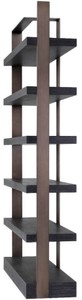 Casa Padrino Luxus Regalschrank Schwarz / Bronze 120,5 x 40 x H. 230 cm - Eichenfurnier Schrank mit Edelstahlrahmen - Bücherschrank - Luxus Wohnzimmer Möbel
