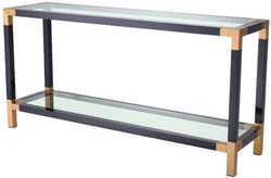 Casa Padrino consola de lujo negro / latón 150 x 40 x A. 75 cm - Mesa consola de acero inoxidable con tapas de vidrio - Muebles de Lujo