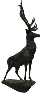 Casa Padrino Luxus Bronze Skulptur Hirsch auf Felsen Bronze / Schwarz