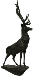 Casa Padrino Luxus Bronze Skulptur Hirsch auf Felsen Bronze / Schwarz