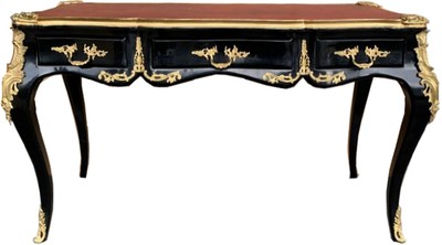 Lussuosa scrivania barocca di Casa Padrino con 3 cassetti e applicazione in metallo massiccio nero / oro / bordeaux 141 cm - segretario barocco