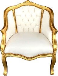 Sillón de salón Casa Padrino Baroque para mujer, piel sintética blanca / oro - muebles de salón Sillón de salón Casa Padrino Baroque para mujer, piel sintética blanca / oro - muebles de salón