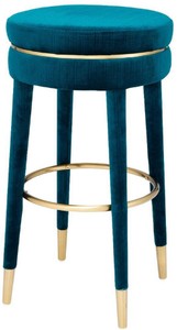 Casa Padrino Luxus Samt Barhocker Parisian Blau / Messing