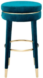 Casa Padrino Luxus Samt Barhocker Parisian Blau / Messing