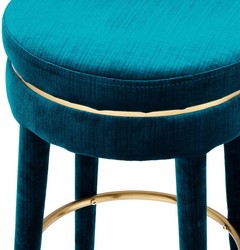 Casa Padrino Luxus Samt Barhocker Parisian Blau / Messing