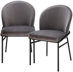 Casa Padrino sedie da pranzo di lusso grigio / nero 49 x 56 x A. 82 cm - Sedie da cucina con velluto pregiato - Set da Pranzo