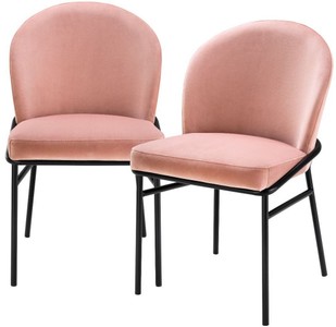 Casa Padrino luxury dining chairs pink / black 49 x 56 x H. 82 cm - Kitchen chairs with fine velvet - Dining Room Set