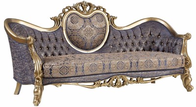 Casa Padrino divano barocco di lusso blu / oro / argento 235 x 88 x A. 117 cm - Divano da salotto ornato in stile barocco - Mobili Barocchi