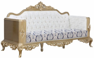 Casa Padrino divano barocco di lusso blu / bianco / oro 234 x 93 x A. 124 cm - Mobili per soggiorno in stile barocco - Nobile e Ornato