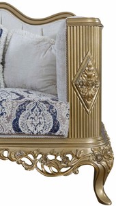 Casa Padrino Luxus Barock Sofa Blau / Weiß / Gold 234 x 93 x H. 124 cm - Wohnzimmer Möbel im Barockstil - Edel & Prunkvoll