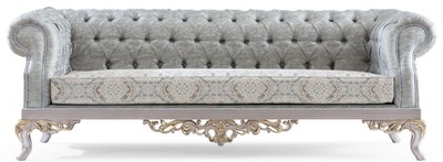 Casa Padrino divano barocco di lusso turchese / argento / oro 225 x 86 x A. 92 cm - Nobile Divano da Salotto in Stile Barocco