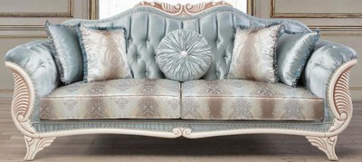 Casa Padrino divano barocco di lusso con cuscini decorativi turchese / crema / bronzo 232 x 87 x A. 96 cm - Mobili per Soggiorno in Stile Barocco