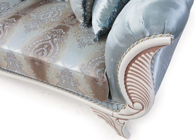 Casa Padrino Luxus Barock Wohnzimmer Sofa mit dekorativen Kissen Türkis / Creme / Bronze 232 x 87 x H. 96 cm - Wohnzimmermöbel im Barockstil