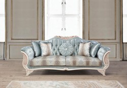 Casa Padrino sofá de salón barroco de lujo con cojines decorativos turquesa / crema / bronce 232 x 87 x A. 96 cm - Muebles de Salón en Estilo Barroco