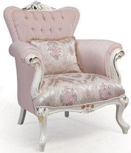 Casa Padrino fauteuil baroque de luxe rose / blanc / or 83 x 96 x H. 102 cm - Fauteuil de salon avec coussin décoratif - Mobilier Baroque