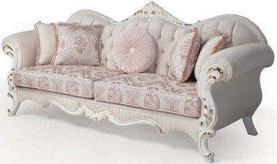 Casa Padrino divano barocco di lusso rosa / bianco / oro 237 x 90 x A. 99 cm - Divano del salotto con cuscini decorativi - Mobili Barocchi