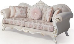 Casa Padrino canapé baroque de luxe rose / blanc / or 237 x 90 x H. 99 cm - Canapé de salon avec coussins décoratifs - Mobilier Baroque