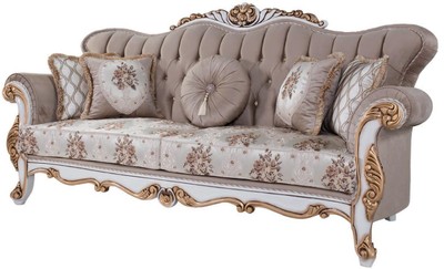 Casa Padrino divano barocco di lusso con cuscini grigio / multicolore / bianco / bronzo 232 x 87 x A. 101 cm - Divano del soggiorno con motivi floreali e bellissime decorazioni