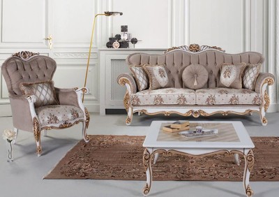Casa Padrino conjunto de sala de estar barroco de lujo gris / multicolor / blanco / bronce - 2 Sofás y 2 Sillones y 1 Mesa de Centro - Muebles de sala en estilo barroco - Noble y Adornado