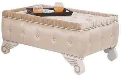 Casa Padrino Luxus Barock Samt Hocker Angel Beige / Weiß