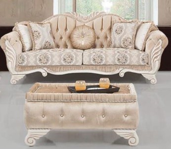 Casa Padrino Luxus Barock Hocker Beige / Weiß 100 x 63 x H. 46 cm - Sitzhocker mit edlem Samtstoff - Wohnzimmer Möbel im Barockstil