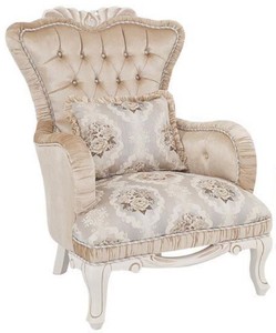 Casa Padrino fauteuil baroque de luxe beige / blanc 76 x 83 x H. 109 cm - Fauteuil de salon avec motif floral et coussin décoratif - Mobilier Baroque