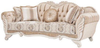 Casa Padrino divano barocco di lusso beige / bianco 230 x 88 x A. 96 cm - Divano del salotto con motivi floreali e cuscini decorativi - Mobili Barocchi