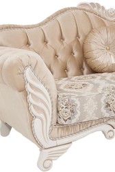 Casa Padrino sofá barroco de lujo beige / blanco 230 x 88 x A. 96 cm - Sofá de salón con diseño floral y almohadas decorativas - Muebles Barrocos