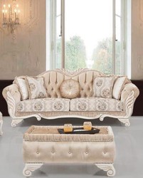 Casa Padrino sofá barroco de lujo beige / blanco 230 x 88 x A. 96 cm - Sofá de salón con diseño floral y almohadas decorativas - Muebles Barrocos